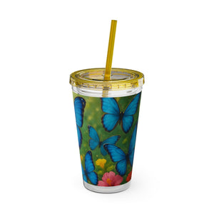 Tropical Tumbler with Straw | 16 oz : Morpho Butterflies Flight
