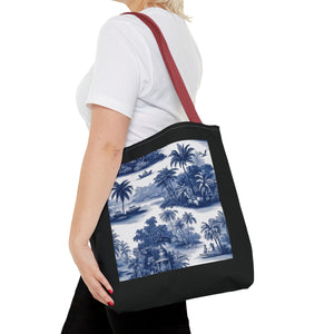 Coastal Toile Tote Bag, Blue — 3 Sizes