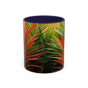 Accent Coffee Mug (11, 15oz), 8 Colors - Red Flame Palm