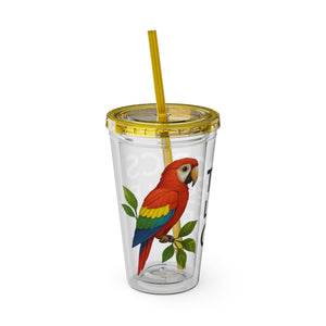Tropical Tumbler with Straw | 16oz: Tropics Lifestyle Coffee Parrot Logo