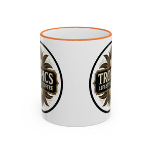Accent Rim & Handle Coffee Mug — Tropics Lifestyle Coffee Pearl/Palm Logo
