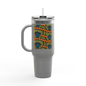 Insulated Travel Mug, 40oz / Hibiscus Fan Dance, Orange - Perfect for Outdoor Adventures
