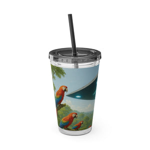 Tropical Tumbler with Straw | 16 oz: UFO and Parrots
