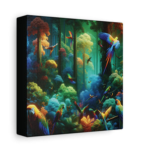 Tropical Parrots Canvas Wall Art — Vibrant Flight School Jungle Scene Matte