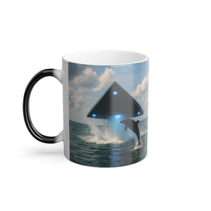 Color Morphing Mug, 11oz, UFO and Dolphin
