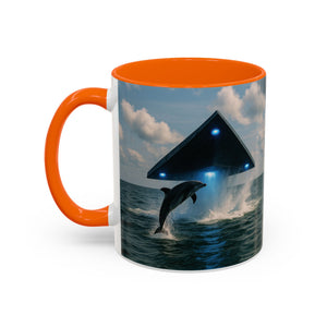Accent Coffee Mug (11, 15oz), 8 Colors - UFO and Dolphin