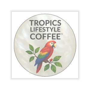 Tropics Lifestyle Coffee Parrot Logo Sticker — Kiss-Cut Decal