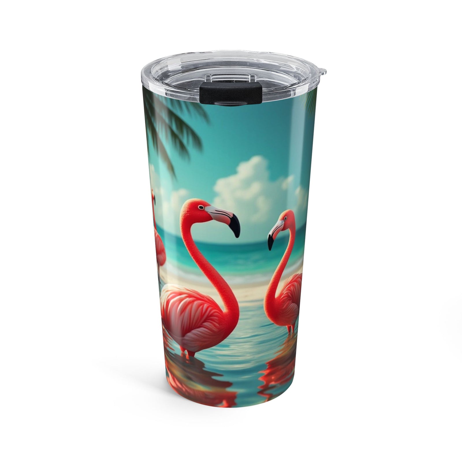 20oz Tumbler – Tropical Flamingo Beach Travel Cup