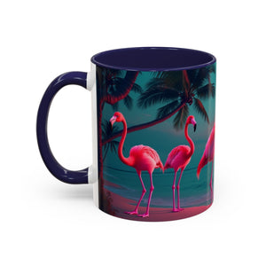 Accent Coffee Mug (11, 15oz), Neon Flamingos at Night / Various Colors