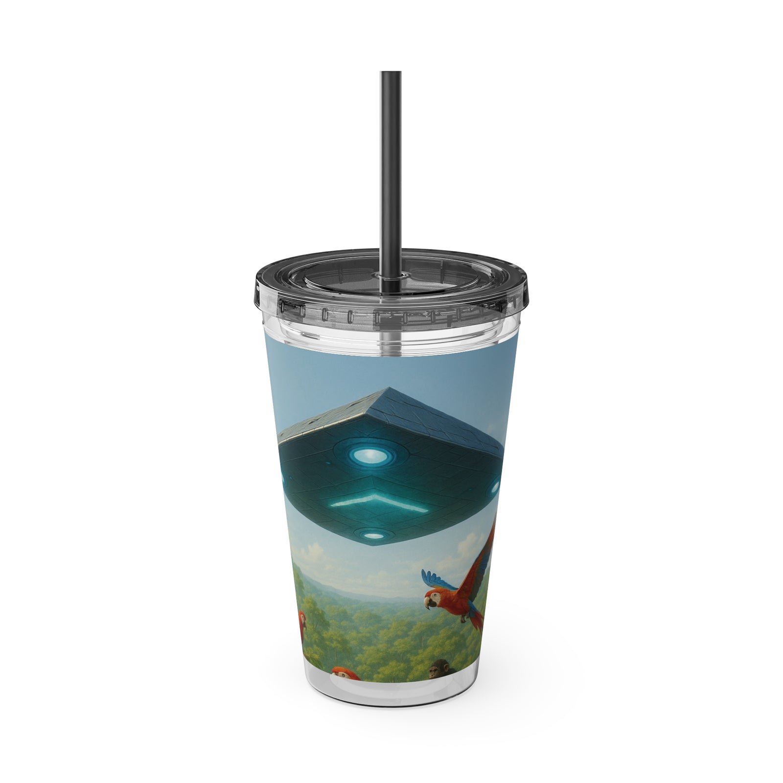 Tropical Tumbler with Straw | 16 oz: UFO and Parrots