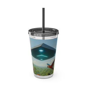 Tropical Tumbler with Straw | 16 oz: UFO and Parrots