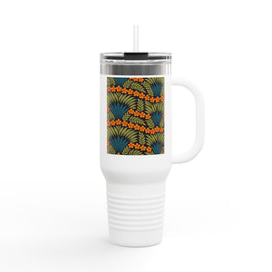 Insulated Travel Mug, 40oz / Hibiscus Fan Dance, Orange - Perfect for Outdoor Adventures