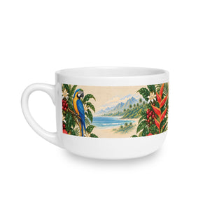 Tropical Parrot 25oz Ceramic Latte Mug — Botanical Coffee House Cup