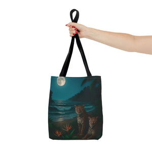 Tropical Beach & Jaguars Tote Bag, Black - 3 Sizes