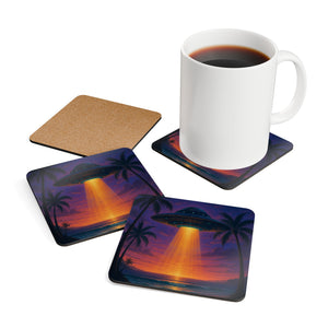 Coaster Set/4 -  UFO at Beach Sunset