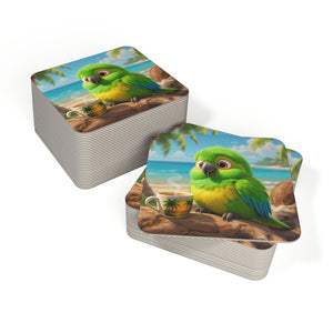 Bulk Hardboard Coffee Coasters — Cute Lulu the Parrot (50/100 pcs)