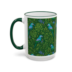 Accent Rim & Handle Coffee Mug ~ Parrot Family, Blue