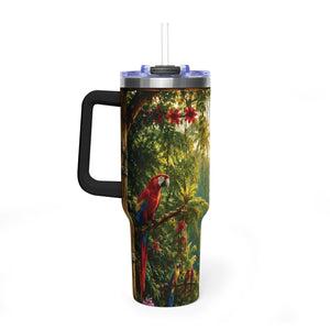 40oz Tropical Parrot Vacuum Tumbler — Insulated Travel Mug with Straw
