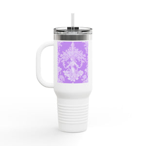 Insulated Travel Mug - 40oz - Perfect for Outdoor Adventures / Pearl Lady Toile/Amethyst