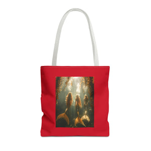Three Mermaid Sisters, Dark Red Tote Bag - 3 Sizes