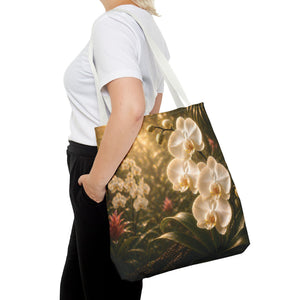 Orchid Garden Tote Bag — Sunlit White Orchid Floral All-Over Print