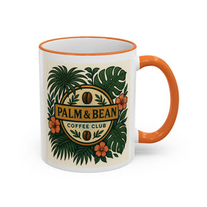 Accent Rim & Handle Coffee Mug — Palm & Bean Coffee Club Logo