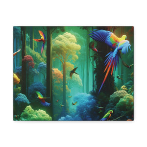 Tropical Parrots Canvas Wall Art — Vibrant Flight School Jungle Scene Matte