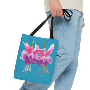 Two Fuschsias Tropical Flower Tote Bag/Turquoise - 3 Sizes