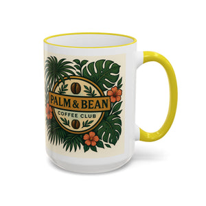 Accent Rim & Handle Coffee Mug — Palm & Bean Coffee Club Logo