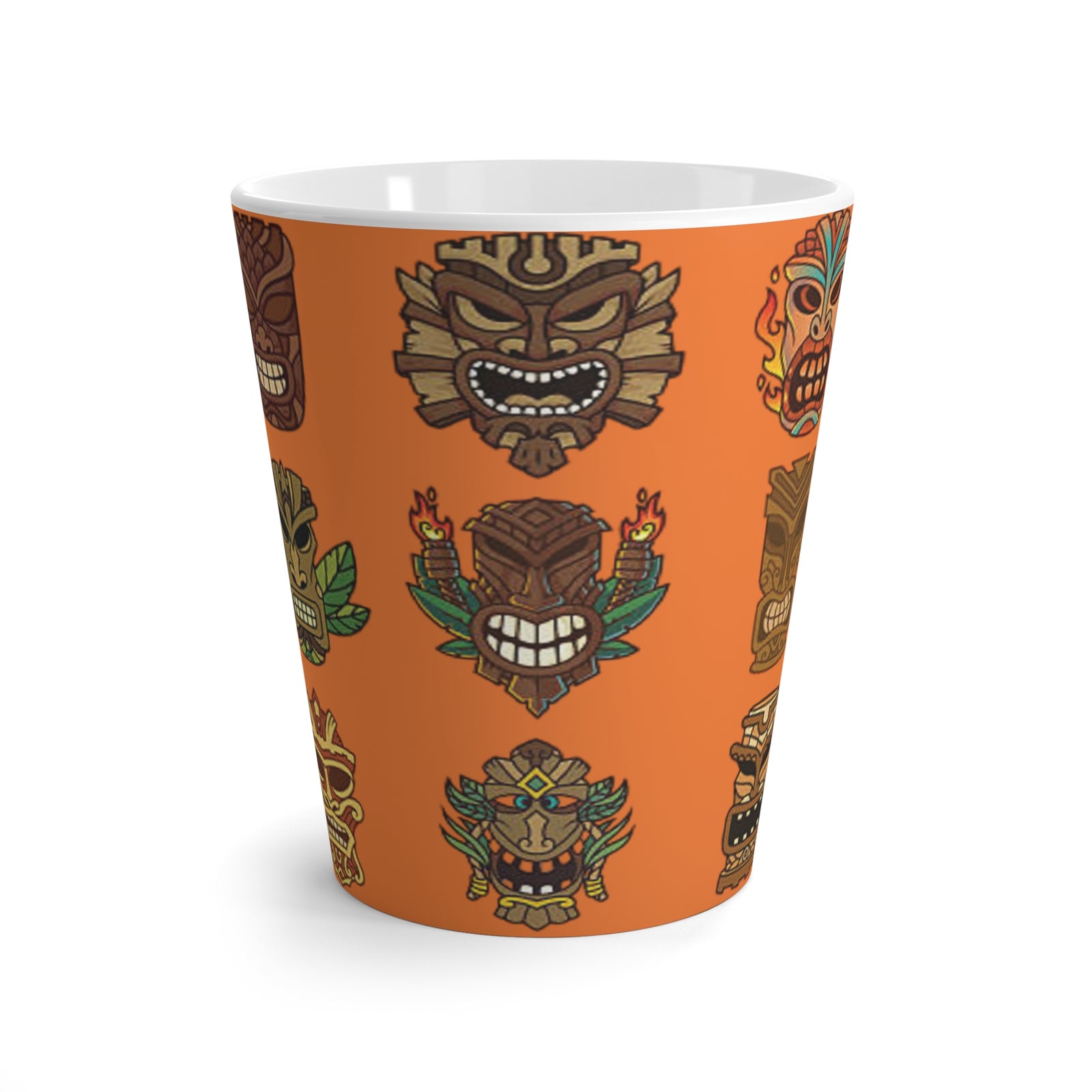 Latte White Mug - Tiny Tiki Dudes, Lt. Crusta Orange
