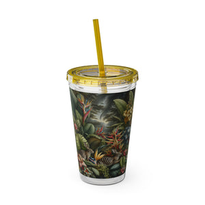Tropical Tumbler with Straw | 16 oz: Rainforest Rabbit Outing