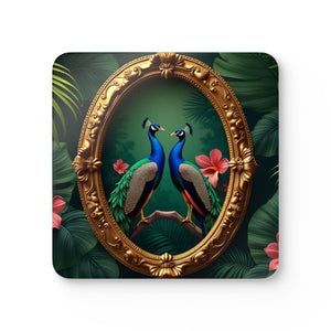 Coaster Set/4 - Framed Two Peacocks
