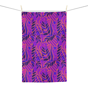 Tropical Microfiber Coffee/Tea Towel ~ Botanical Amazon Whimsy, Electric Purple