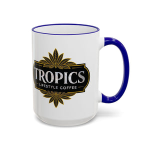 Accent Rim & Handle Mug – Tropics Lifestyle Coffee, Deco Long Logo