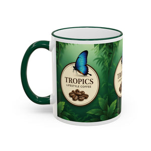 Accent Rim & Handle Coffee Mug — Tropics Lifestyle Coffee Butterfly Logo