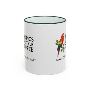 Accent Rim & Handle Coffee Mug ~ Tropics Lifestyle Coffee Parrot Logo