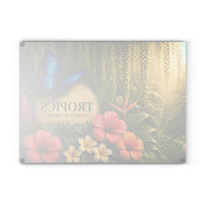 Glass Coffee Station Tray - 'Tropics Lifestyle Coffee Rainforest Butterfly