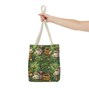 Tropical Hummingbirds & Coffee Tote Bag, Black - 3 Sizes