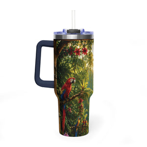 40oz Tropical Parrot Vacuum Tumbler — Insulated Travel Mug with Straw