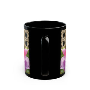 Black Coffee Mug - Wicker & Pink Fuschias