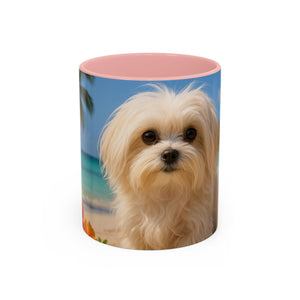 Accent Coffee Mug (11, 15oz), 8 Colors - Puppy Ariel at the Beach