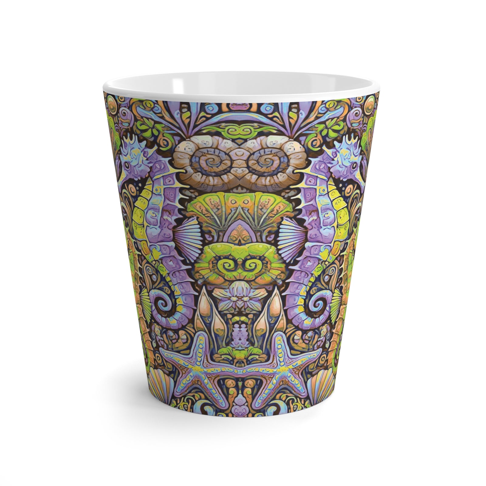 Latte White Mug - Seahorses, Yellow and Purple