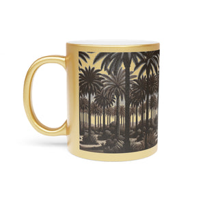 Tropical Metallic Mug, Gold or Silver - Woodcut Palms