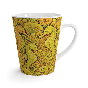 Latte White Mug - Seahorses, Yellow