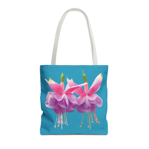 Two Fuschsias Tropical Flower Tote Bag/Turquoise - 3 Sizes