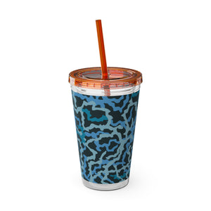 Tropical Tumbler with Straw | 16 oz: Coral Threads, Blue