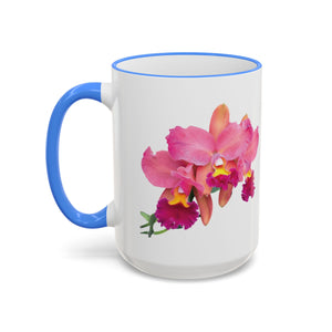 Accent Rim & Handle Mug – Pink Orchids
