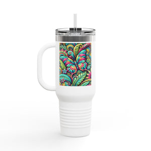Insulated Travel Mug, 40oz / Rainforest Butterfly Pop - Perfect for Outdoor Adventures