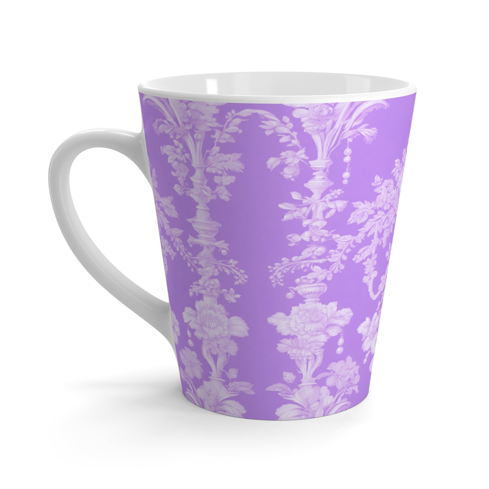 Latte White Mug - Perfect for Coffee Enthusiasts / Pearl Lady Toile, purple
