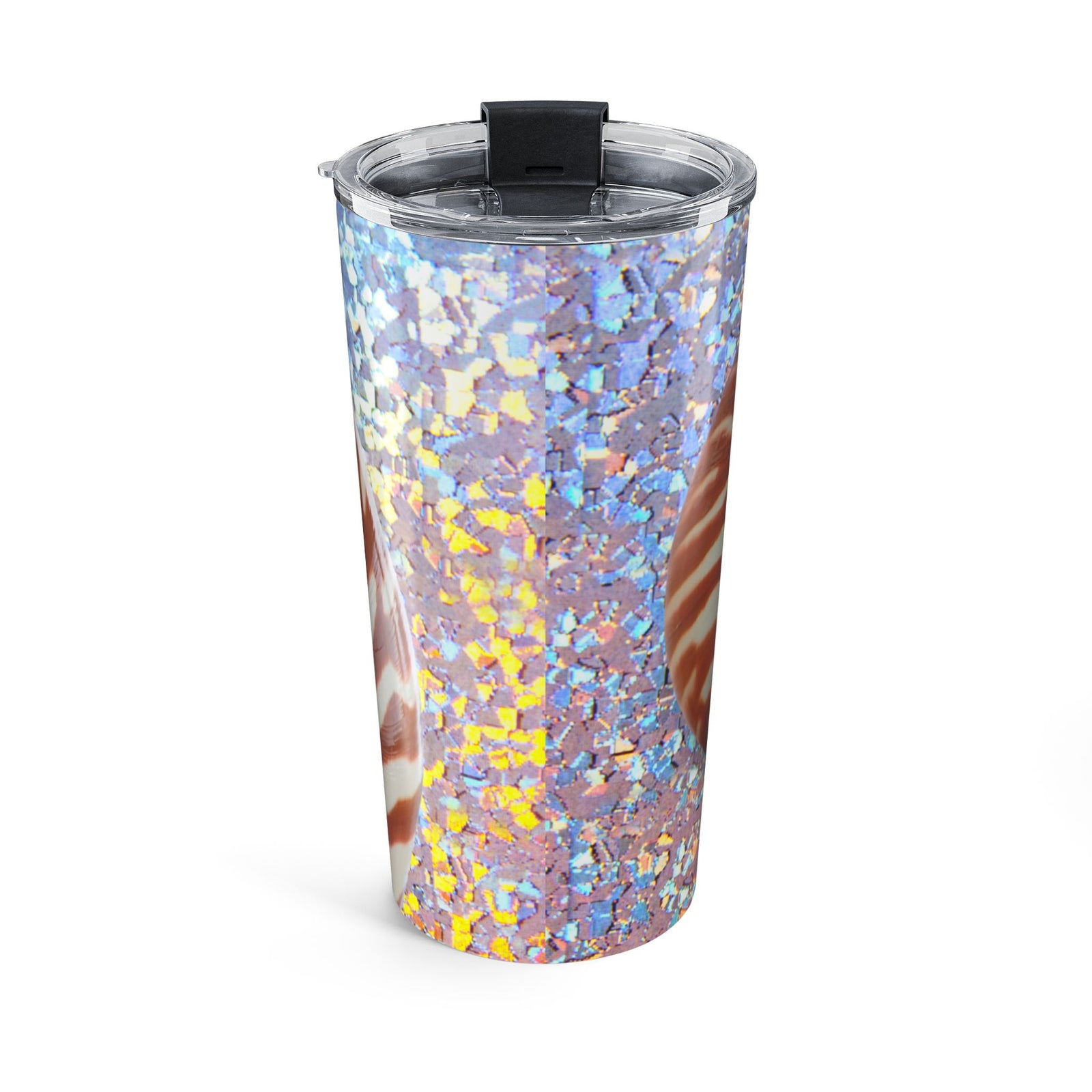 20oz Tumbler ~ Disco Striped Shell Glitter Travel Cup
